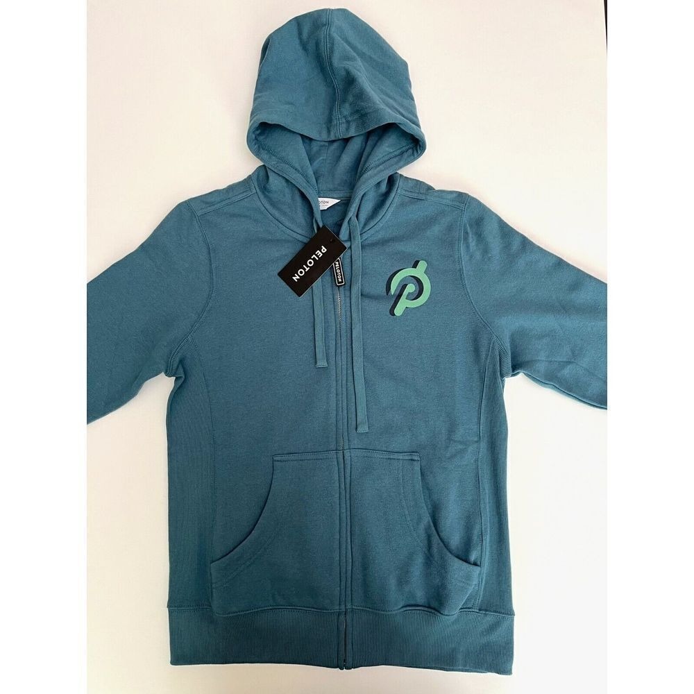 Peloton Aqua Sweatshirt Hoodie, Peloton Teal Zip Up Hoodie, Zip Sweaters K2 - Picture 3 of 7